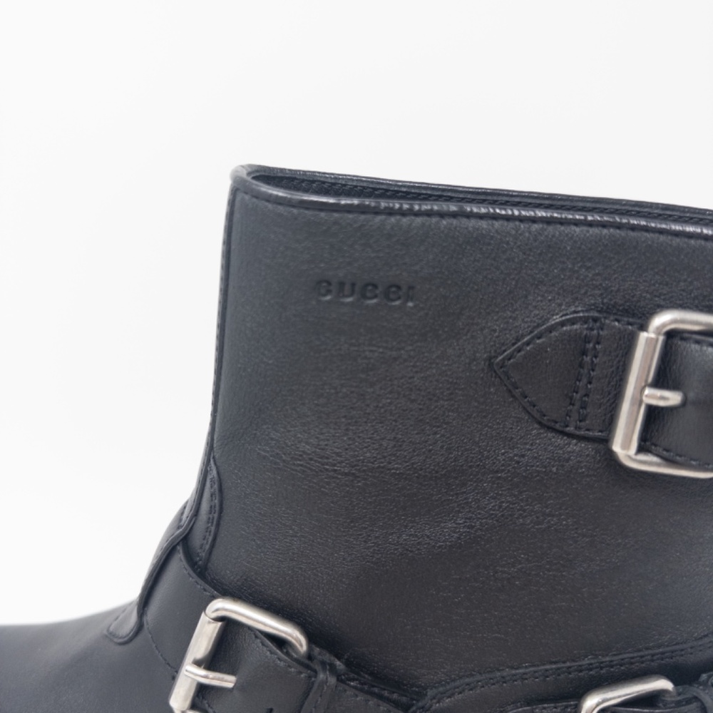 Gucci Moto Combat Boots Buckles Zipper Black Ankle Womens Size 40 EU 10 US - Picture 2 of 9